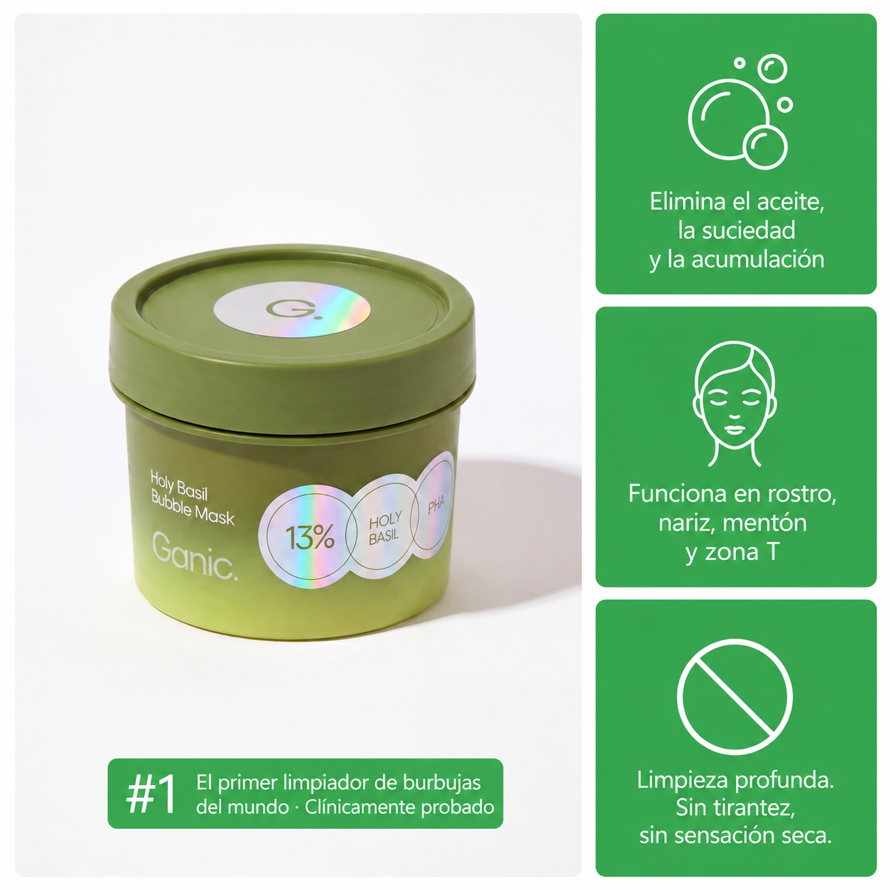 Mascarilla facial de burbujas profundas con albahaca sagrada Amara Ganic™