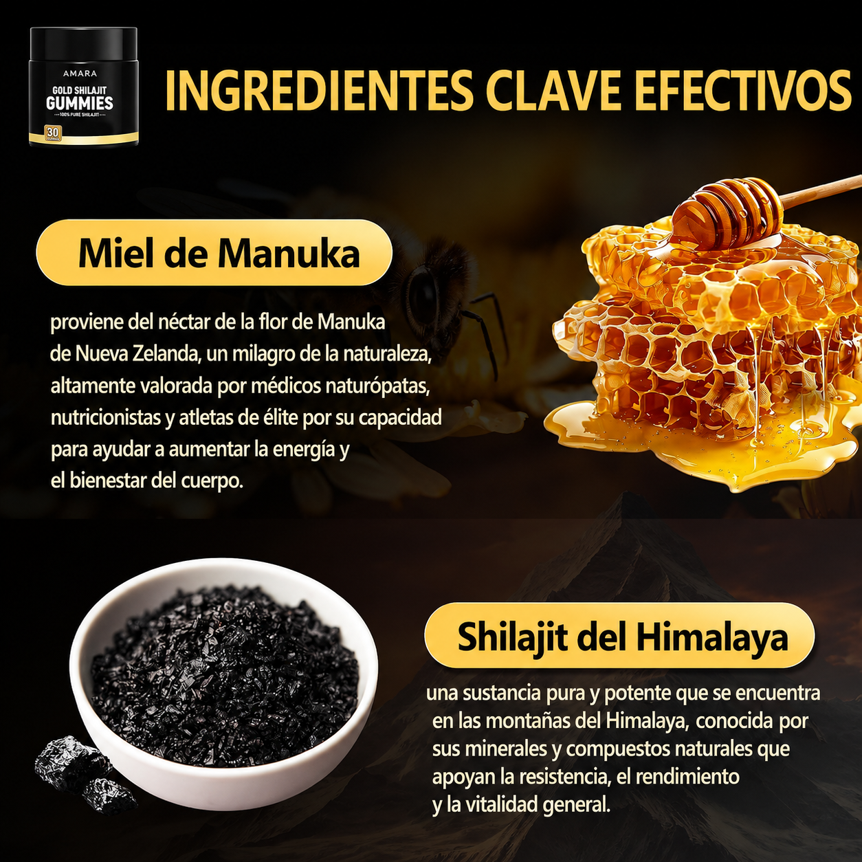 Suplemento de Shilajit Puro del Himalaya para Hombres
