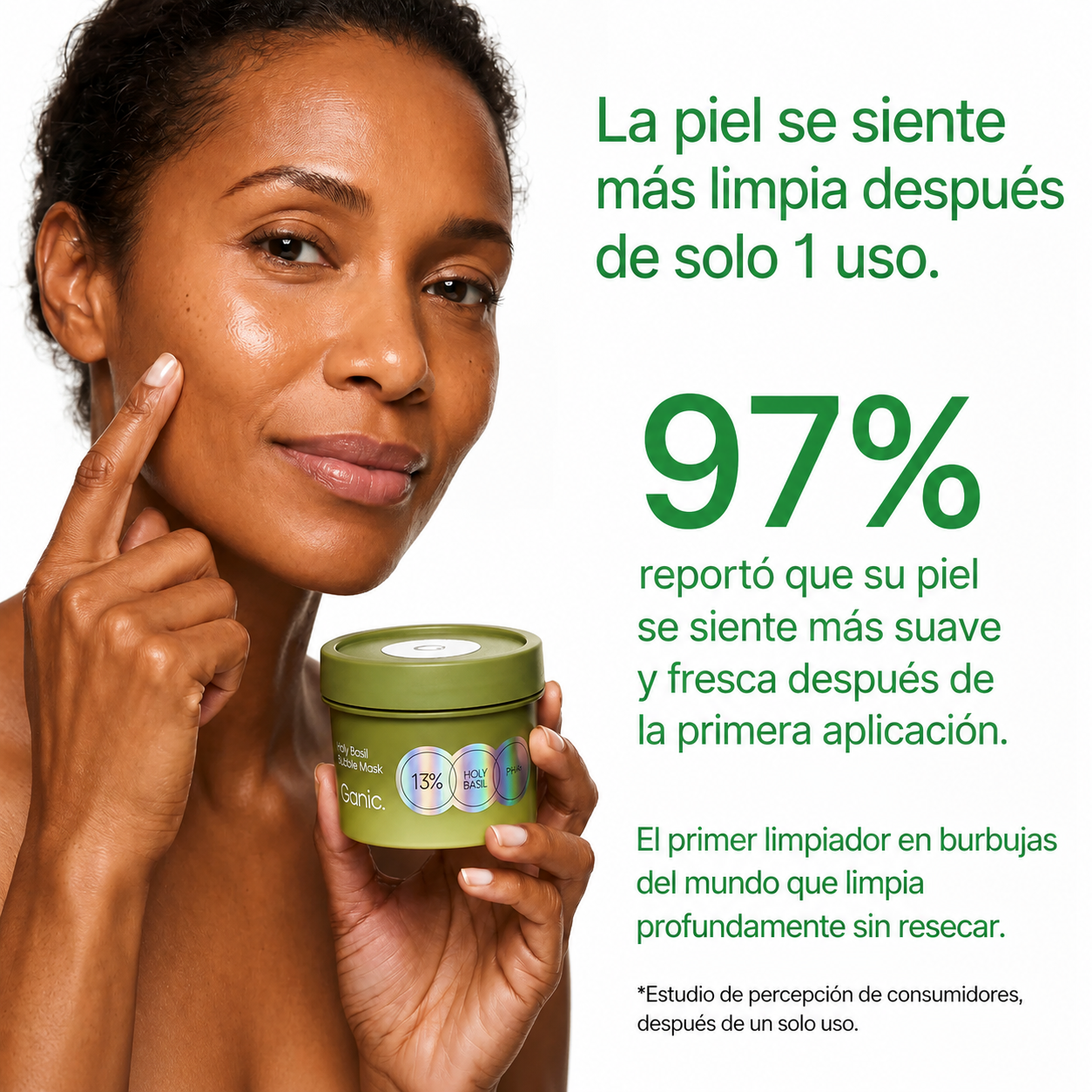 Mascarilla facial de burbujas profundas con albahaca sagrada Amara Ganic™