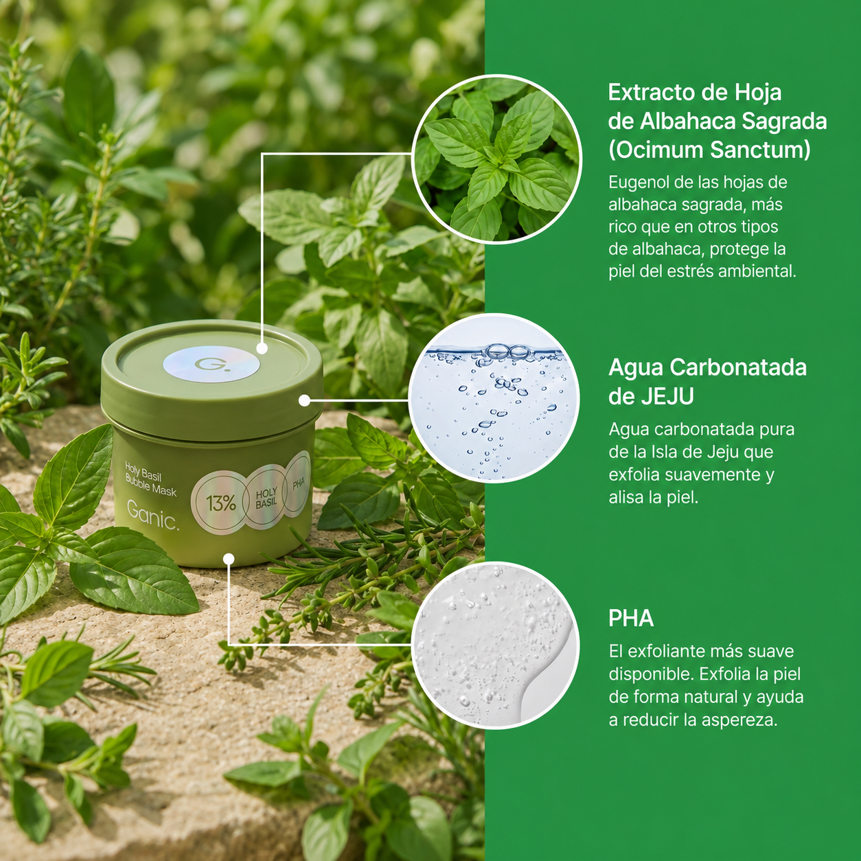 Mascarilla facial de burbujas profundas con albahaca sagrada Amara Ganic™